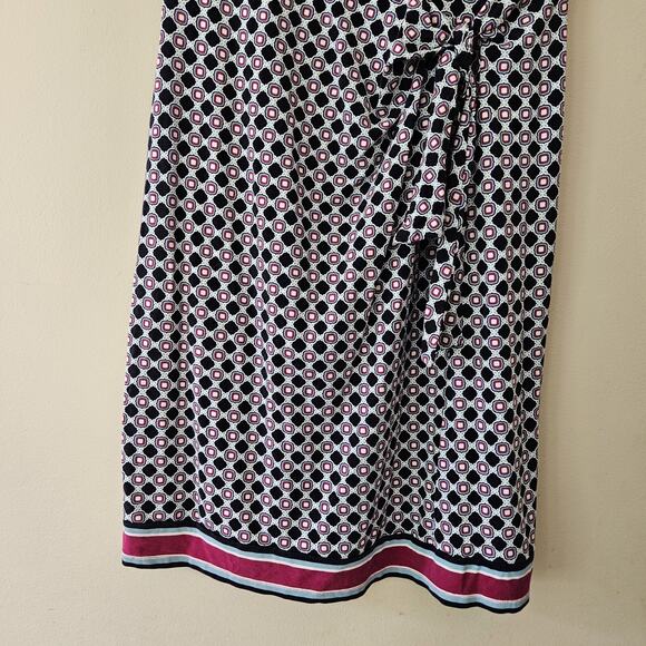 Talbots Shift Dress Blue Pink Abstract Geometric Faux Wrap Knee Length Medium - Picture 4 of 10